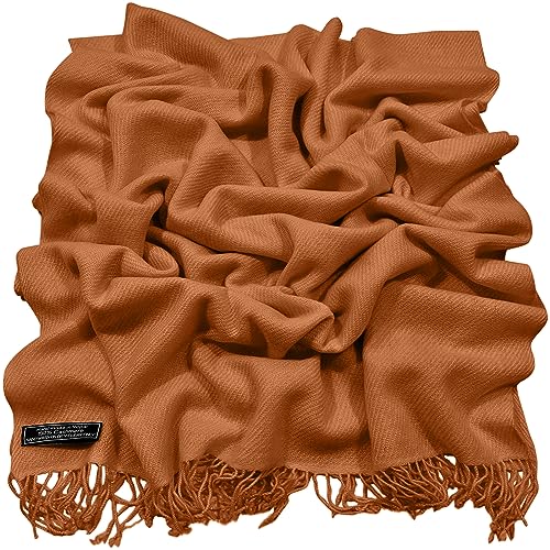CJ Apparel Burnt Orange Persimmon Orange 100% Cashmere Shawl Pashmina Scarf Wrap Stole Head Wrap Hand Made in Nepal New3