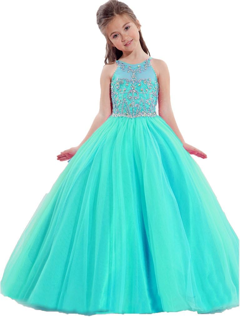 Big Girls Birthday Party Ball Gowns Beaded Kids Pageant Dresses 10 US Turquoise