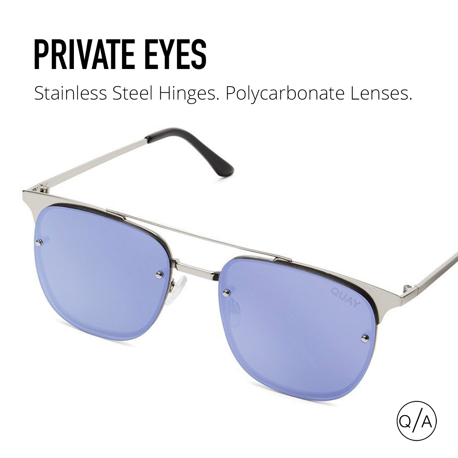 QUAY Private Eyes Silver/Violet Mirror Sunglasses Large Unisex Amazon.com: QUAY - Women main image 3