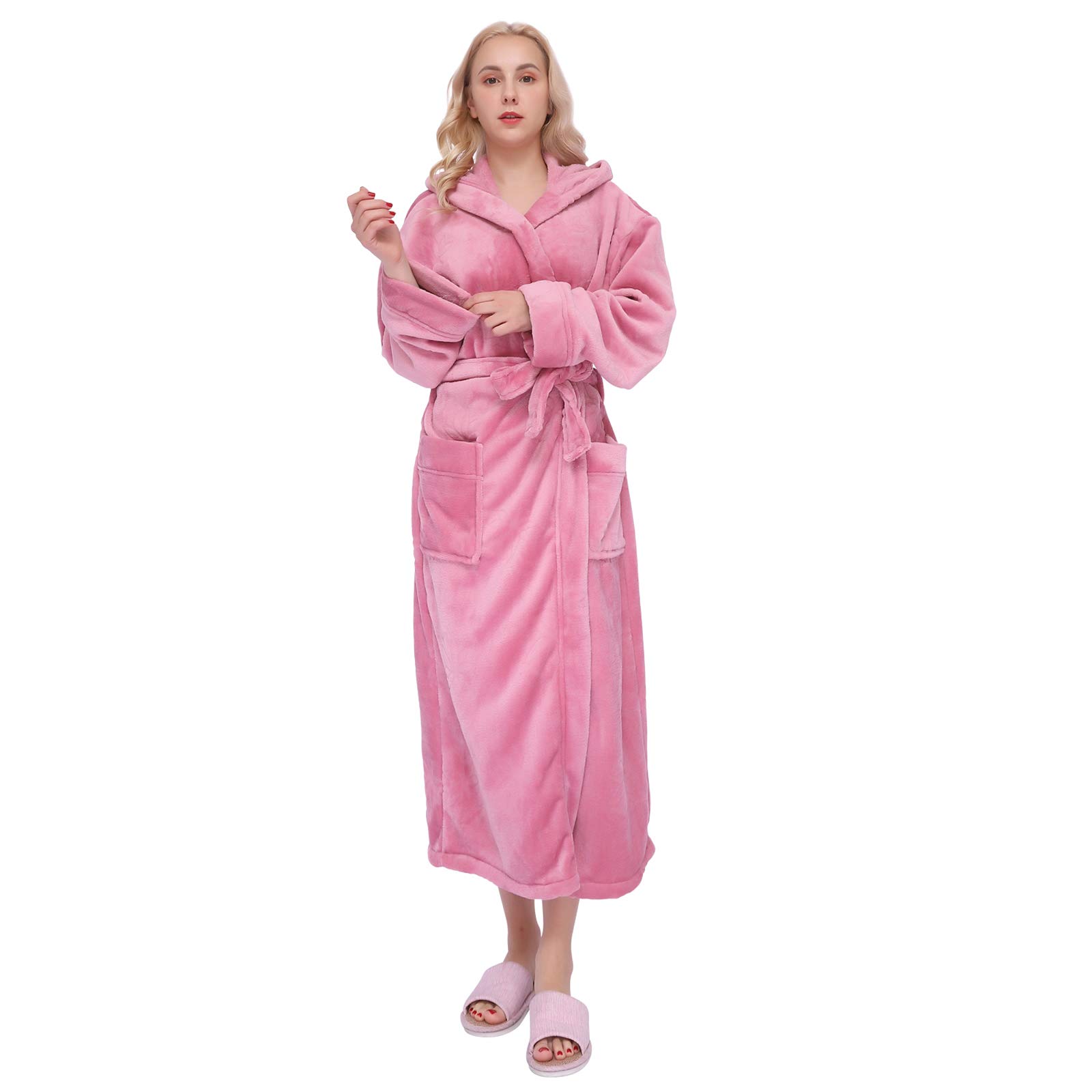 KEMUSIHooded Herringbone Women's Soft Spa Long Kimono Bathrobe,Comfy Full Length Warm NightdressOEKO-TEX STANDARD 100