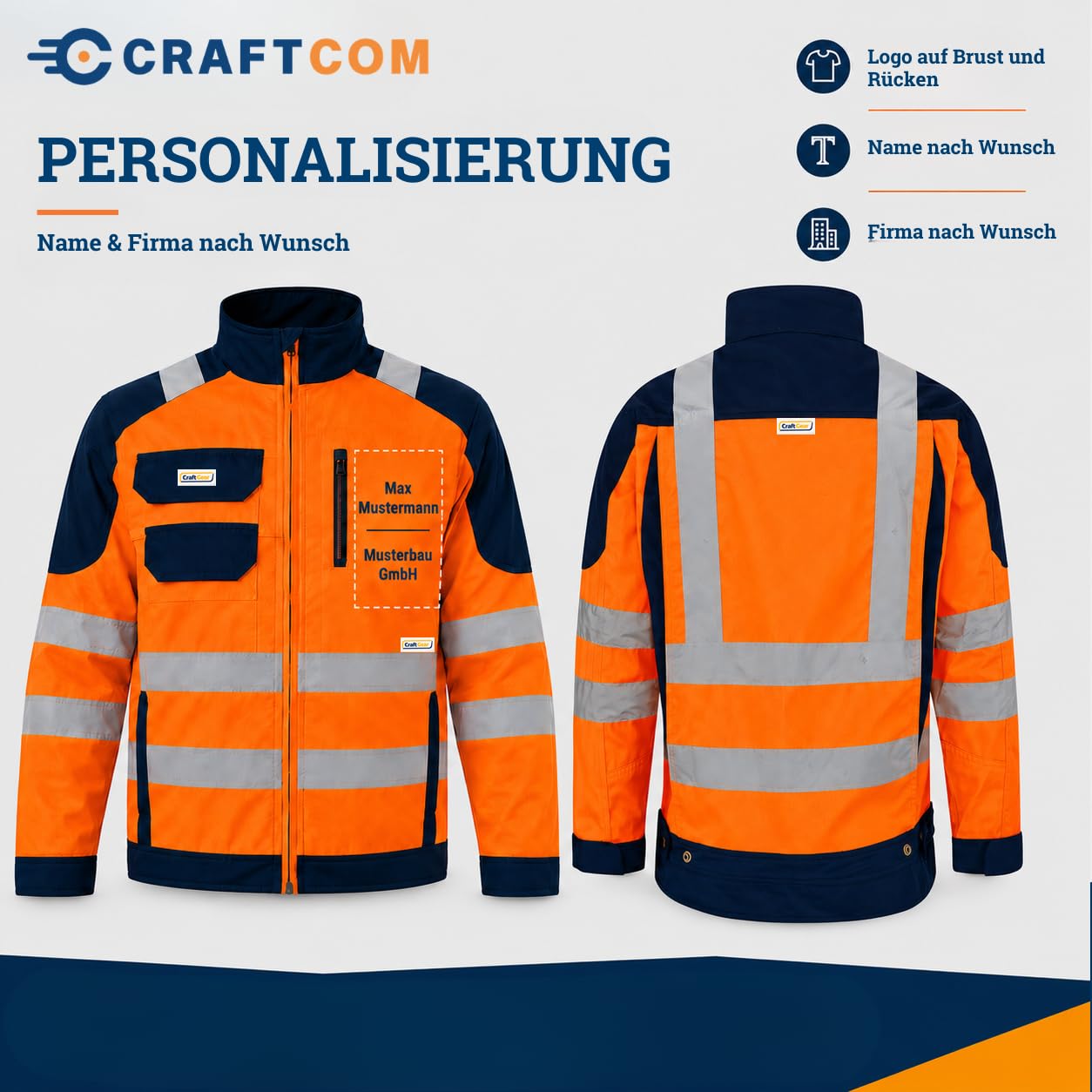Generisch CraftGear Arbeitsjacke Herren Herbst - Reflektierende Jacke Arbeitskleidung Arbeitsjacke Männer Warnschutzjacke