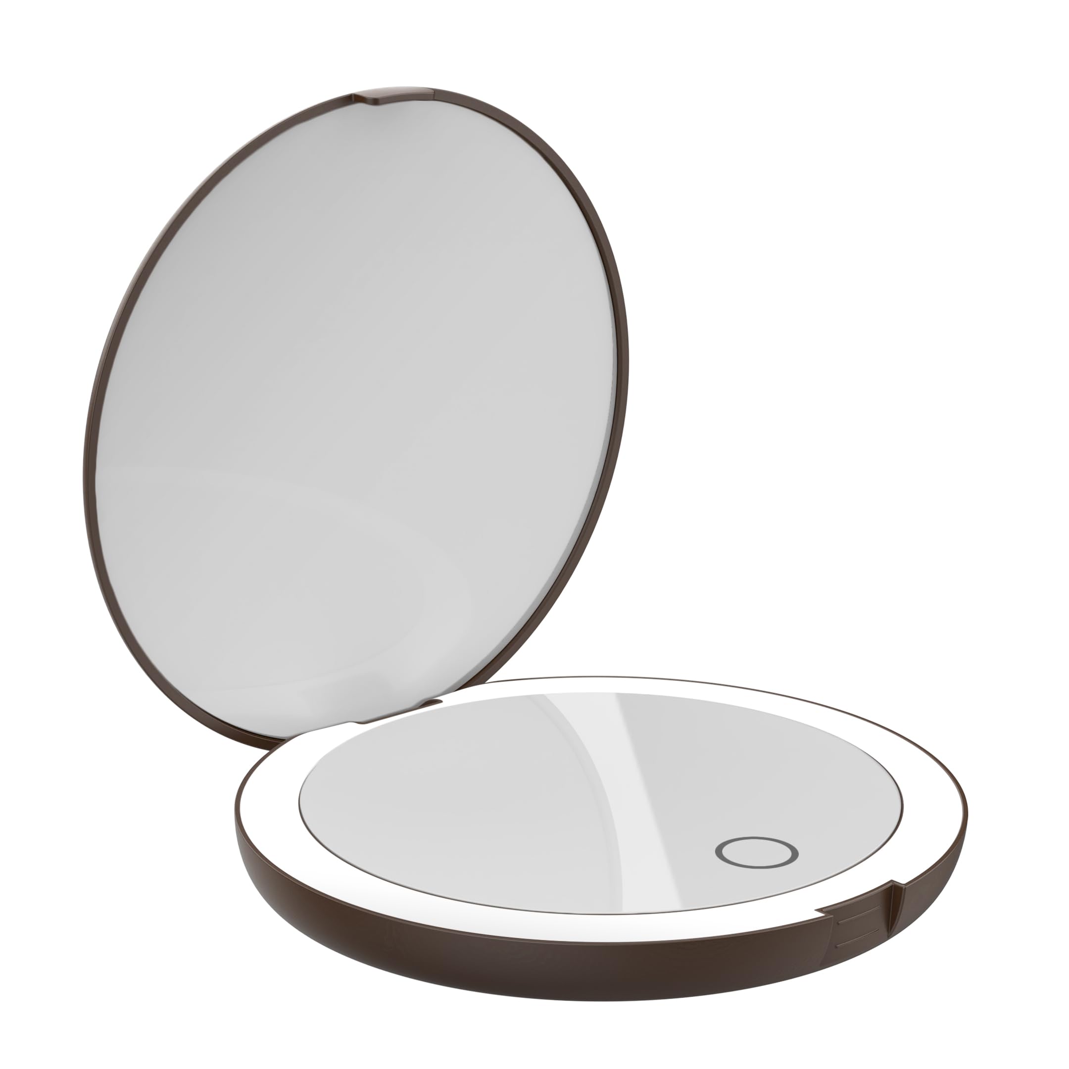 Luna London Espresso Brown Compact Travel Mirror | Travel Makeup Mirror With Light | Led Lighted Vanity Mirror With 3 Light Modes | 7X Magnification Folding Portable & Rechargeable | (Espresso Brown)