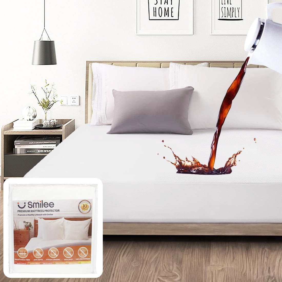 Smilee Premium Hypoallergenic Waterproof Mattress Protector - Deep Pocket - Hypoallergenic Vinyl Free, 120x200x30cmSmilee Premium Hypoallergenic Waterproo…