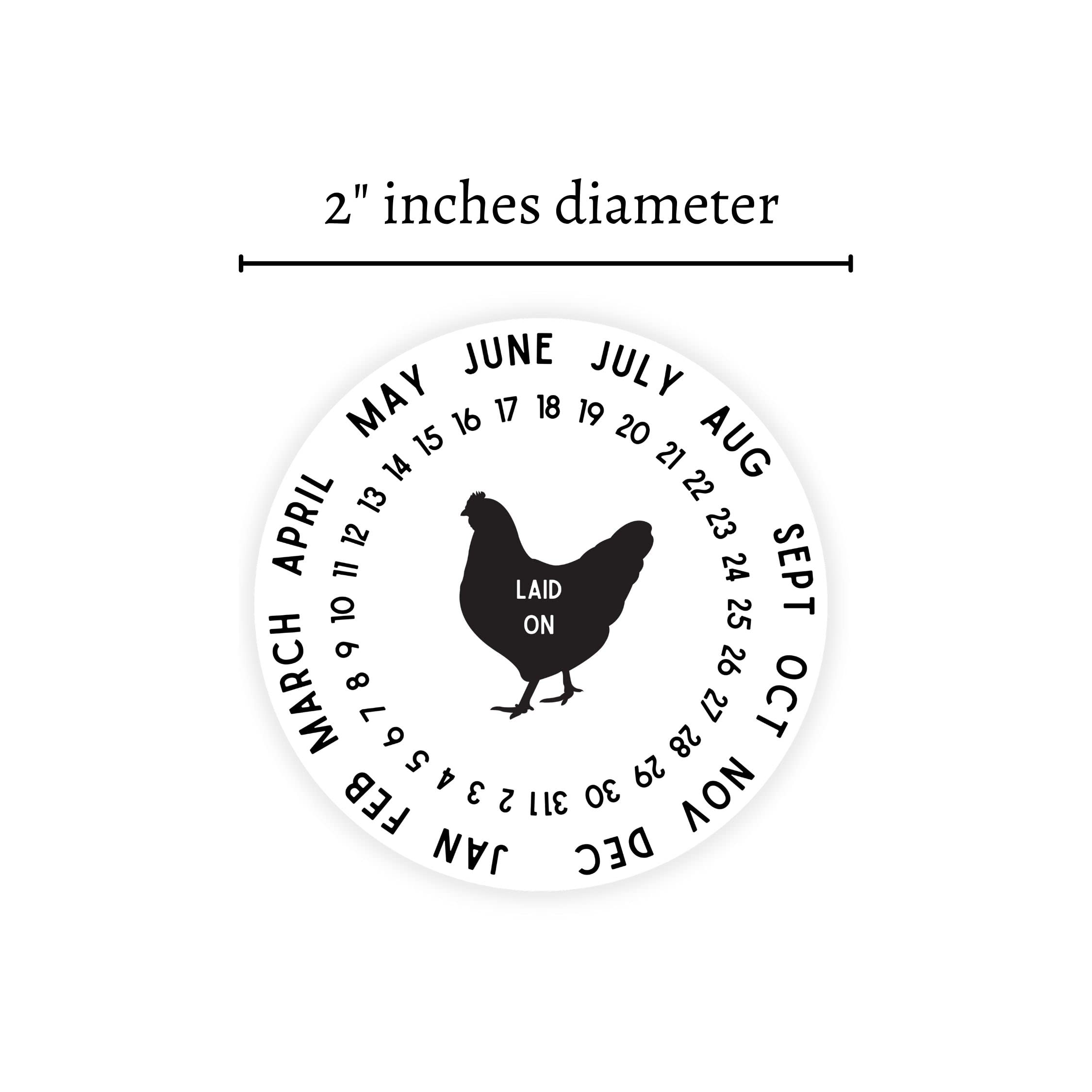 Pegatinas de huevos con fecha | Rollo de 350 piezas | Pegatinas redondas de 2 pulgadas | Pegatinas frescas de granja | Pegatinas de cartón de huevos | Diseño de pollo negro