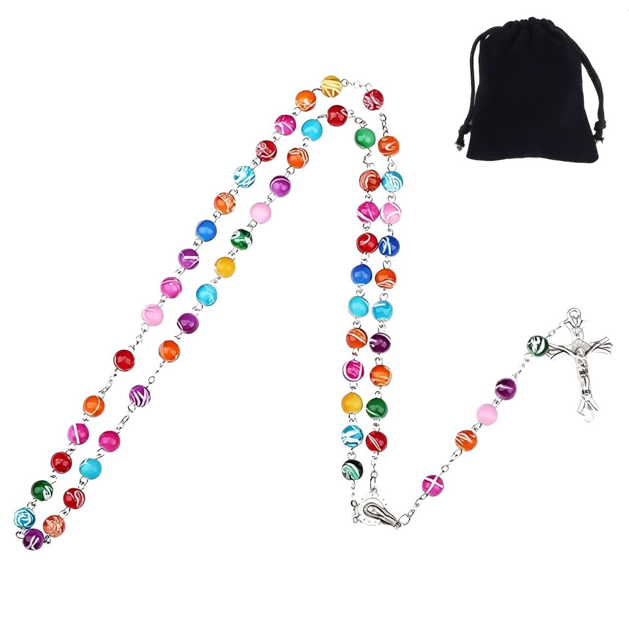 ARROMIRosary, Catholic Necklace with Sliver Cross Pendant, Elegant and Durable Religious Prayer Beads for Women
