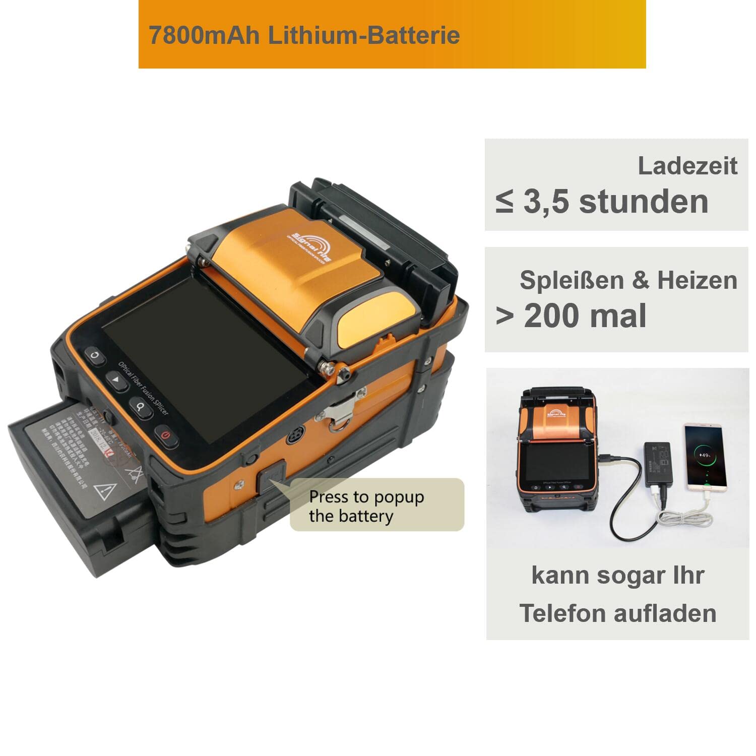 Glasfaser Spleißgerät AI-9 Kernausrichtung Autofokus 5 Sek. Spleißen 15 Sek. Heizung, LWL Spleißgerät mit Tutorial-Videos für den Bau von FTTH-Trunkleitungen und Kabelspleißprojekte