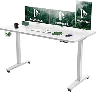 Homall 140x70cm Electric Height Adjustable Standing Desk with Ergonomic Design HSM Mode,Sit Stand Desk with Wood Desktop Stand Up Desk with Wheels Home Office,3 Splicing Boards,Marble White