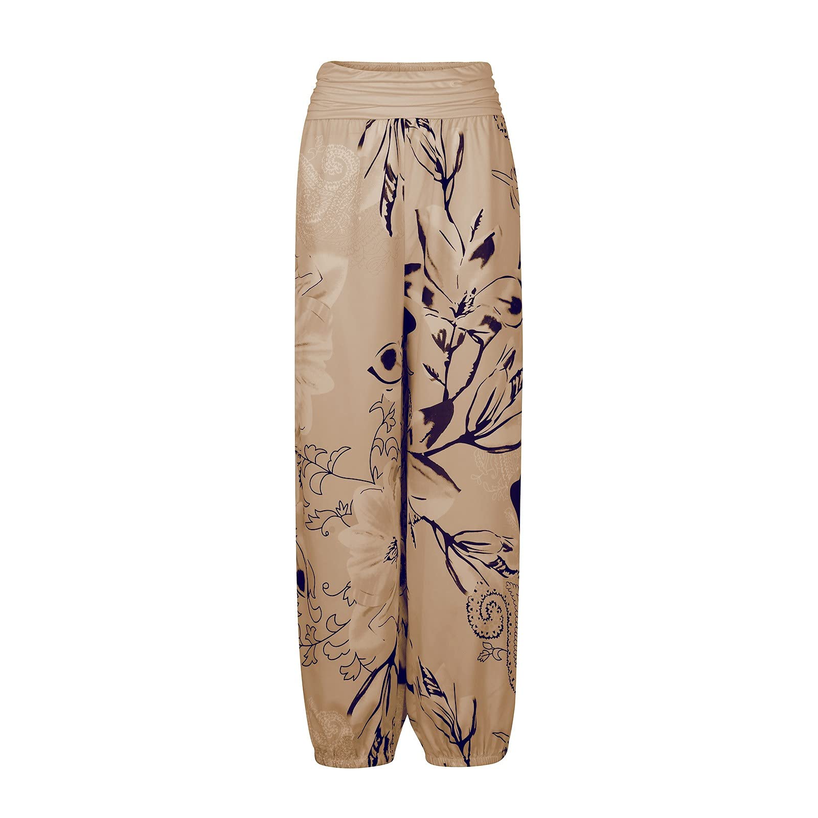 Haremshosen Damen Sommer Casual Blumenmuster Elastischer Bund Weite Beine Haremshose Übergröße Hippie Schlupfhose Elegant Weites Bein Damenhose Leichte Pluderhose Yogahose Aladinhose Pumphose