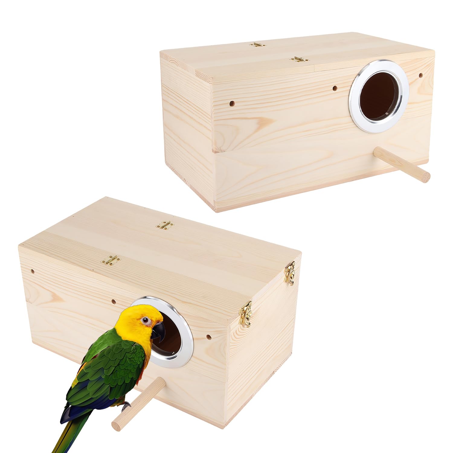 Sittich Nistkasten 34 x 19,5 x 17 cm Natürliche Vogel Zuchtbox Holz Haustier Zuchtbox Käfig Vogelhaus Papageien Paarungsbox mit Ständer für Fink, Kanarienvogel, Sperling