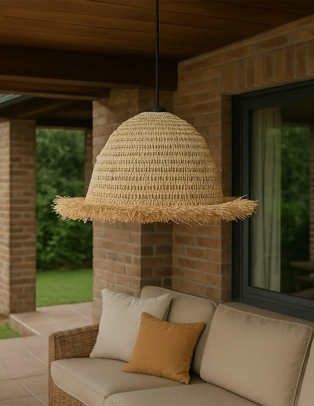 JARDIN202 - Lámpara de Techo de Rafia Maldiva – Pantalla Decorativa Natural 57x30cm | (Grande)