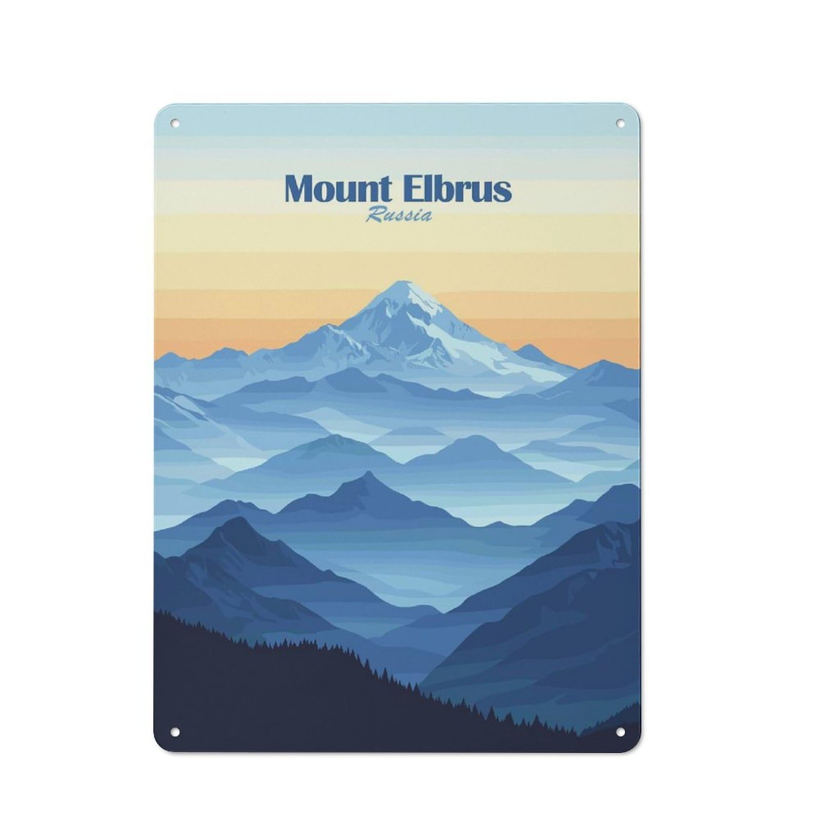 Vintage Metal Plaque 40x30cm Featuring Mount Elbrus Landscape, Diner Style Decor for Restaurant, Kitchen, Counter Or Breakfast Nook