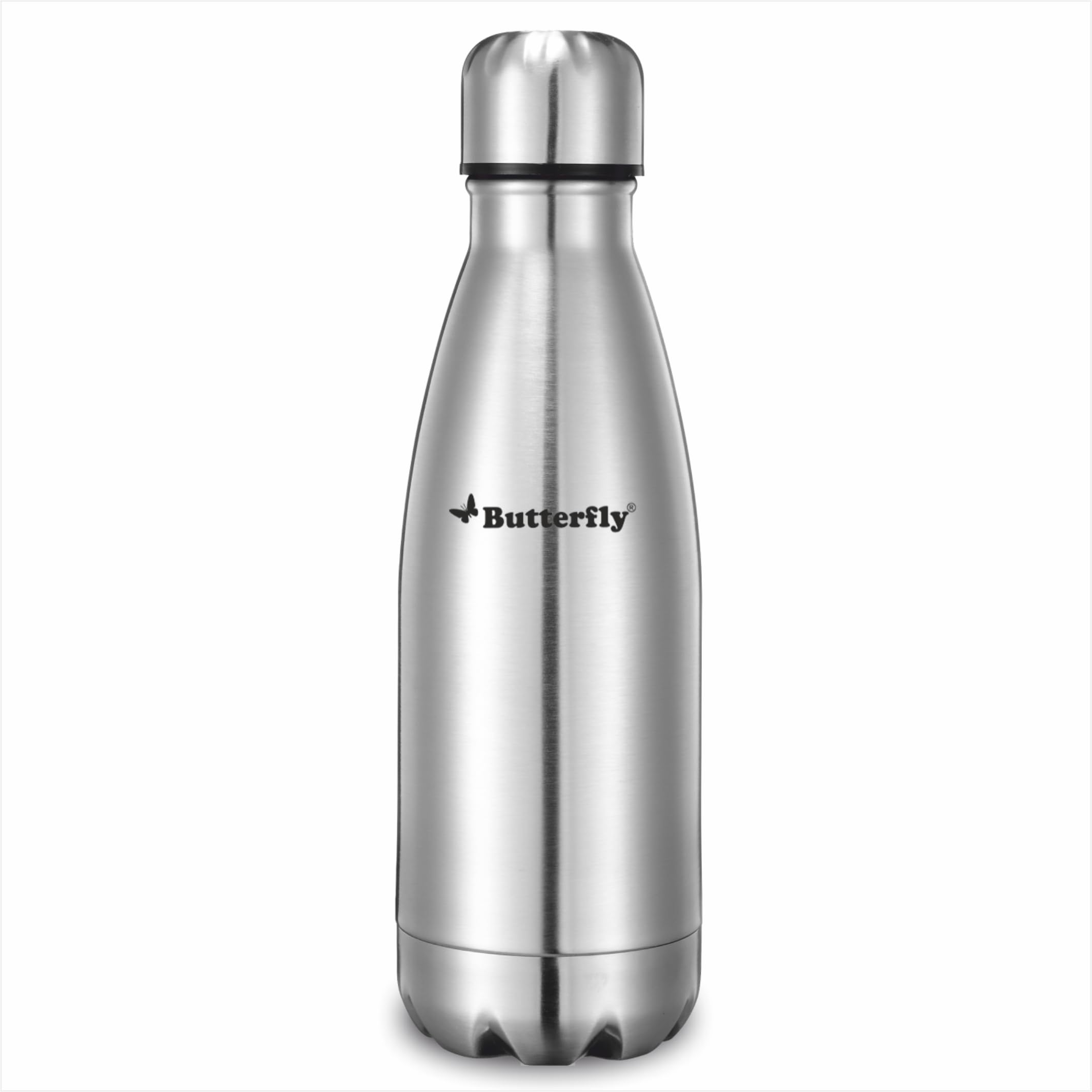 Butterfly Aura Stainless Steel Vacuum Flask | 350 ML | 24 Hours Hot & Cold | Rust Free | Wide Mouth | Lightweight | Leak Proof | Indoor, Outdoor Use | Thermo Flask | Silver