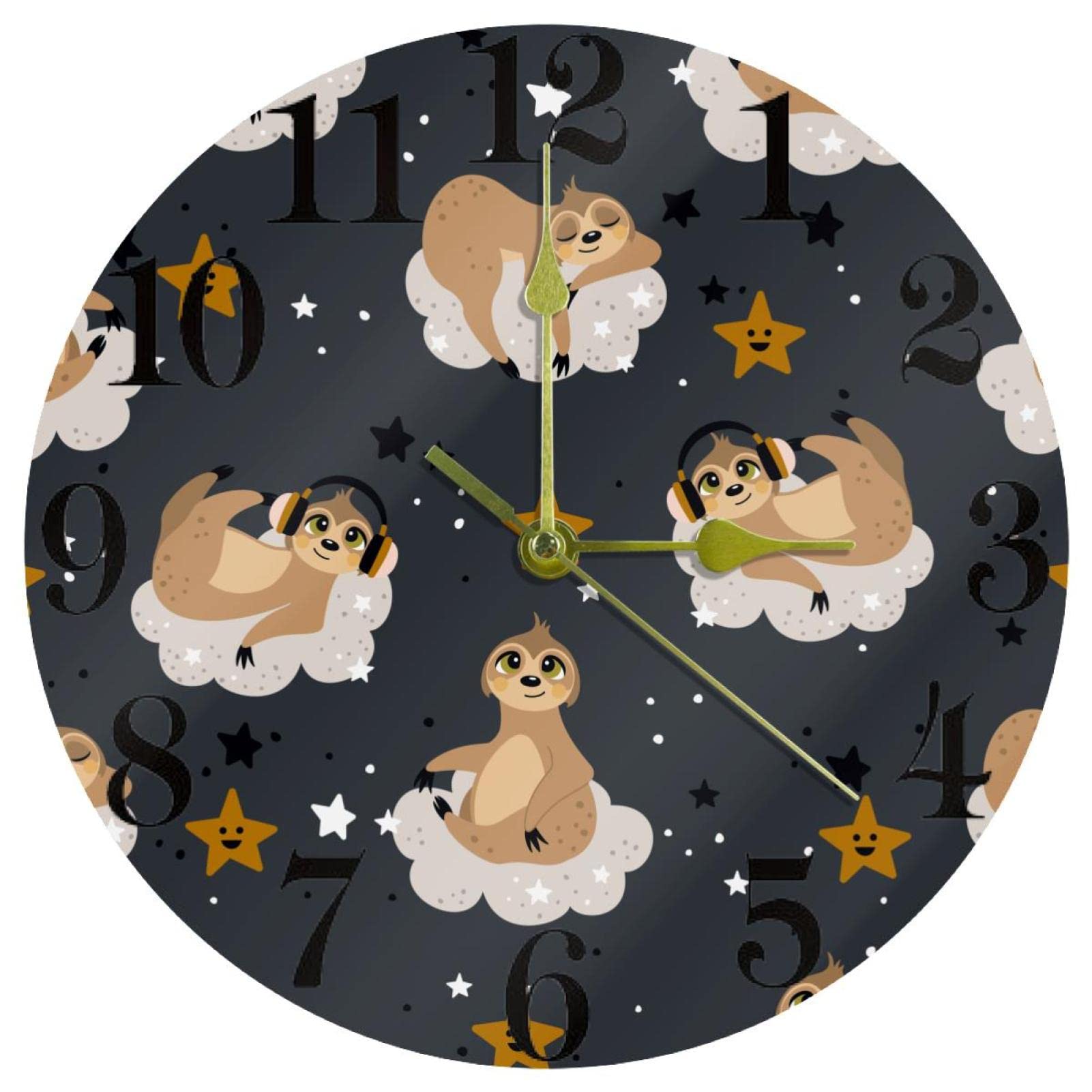 Horloge murale ronde à quartz silencieuse sans tic-tac motif paresseux