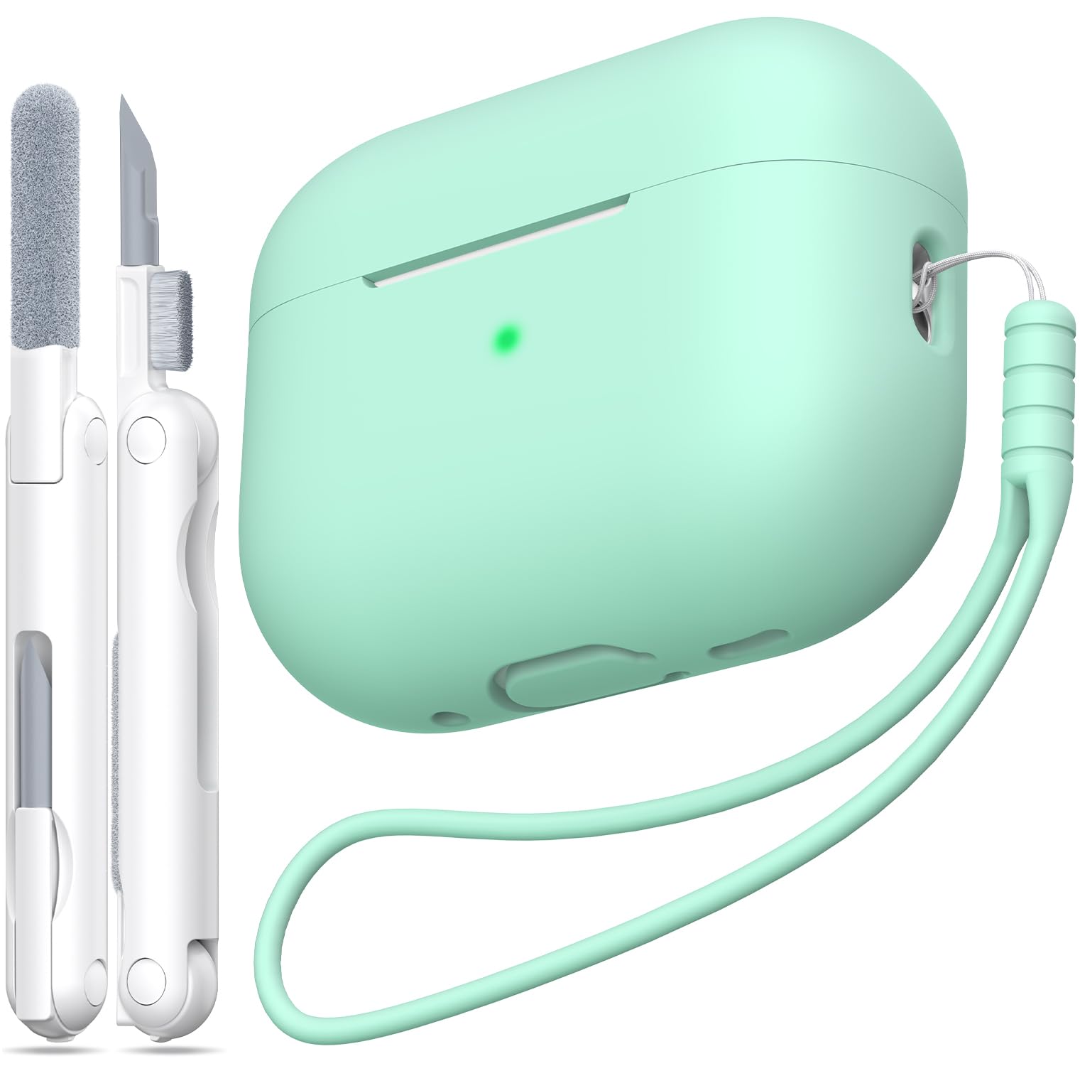 MHYALUDO Funda para AirPods Pro de 2ª generación, Funda para AirPods Pro de Silicona Suave anticaída de Grado Militar Que Absorbe los Golpes, Tacto de Piel con Llavero y Kit de Limpieza,Negro — view 43