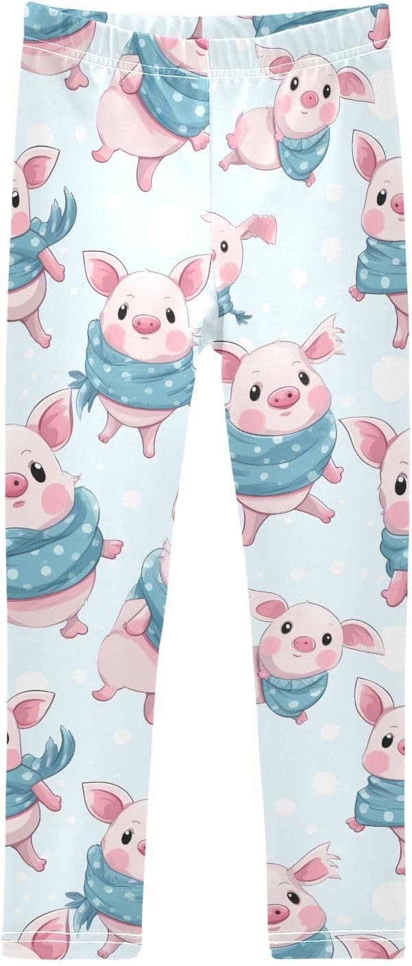 Girls Activewear Leggings Cute Pig Blue
