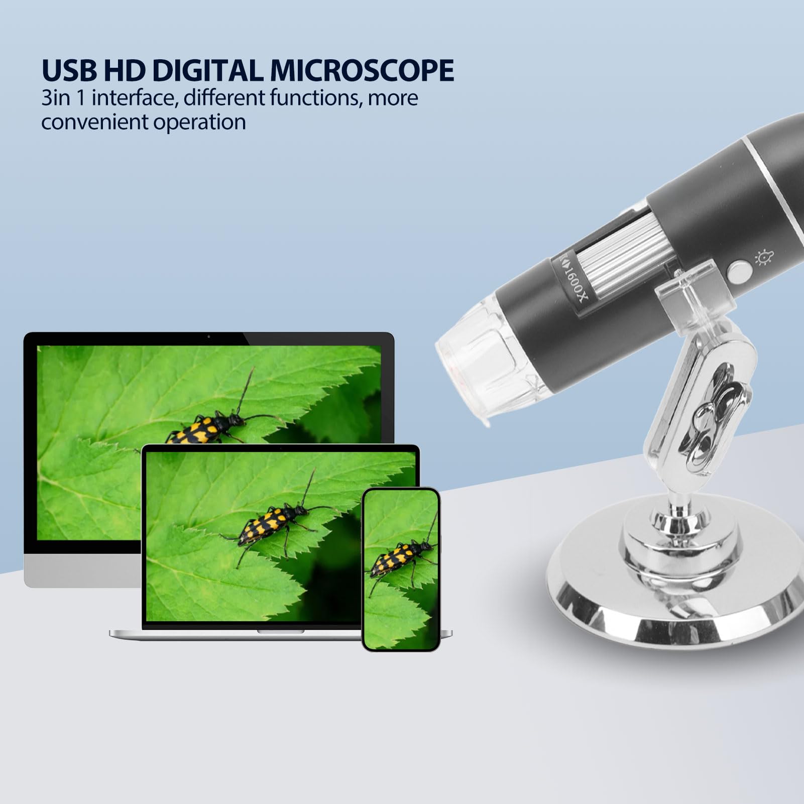 Bezprzewodowy Mikroskop Cyfrowy, Powiększenie 1600X WiFi Przenośne Mikroskopy Ręczne z regulowaną podstawą Kamera Mikroskopowa HD USB Kompatybilna z Telefonami Komórkowymi Laptopy