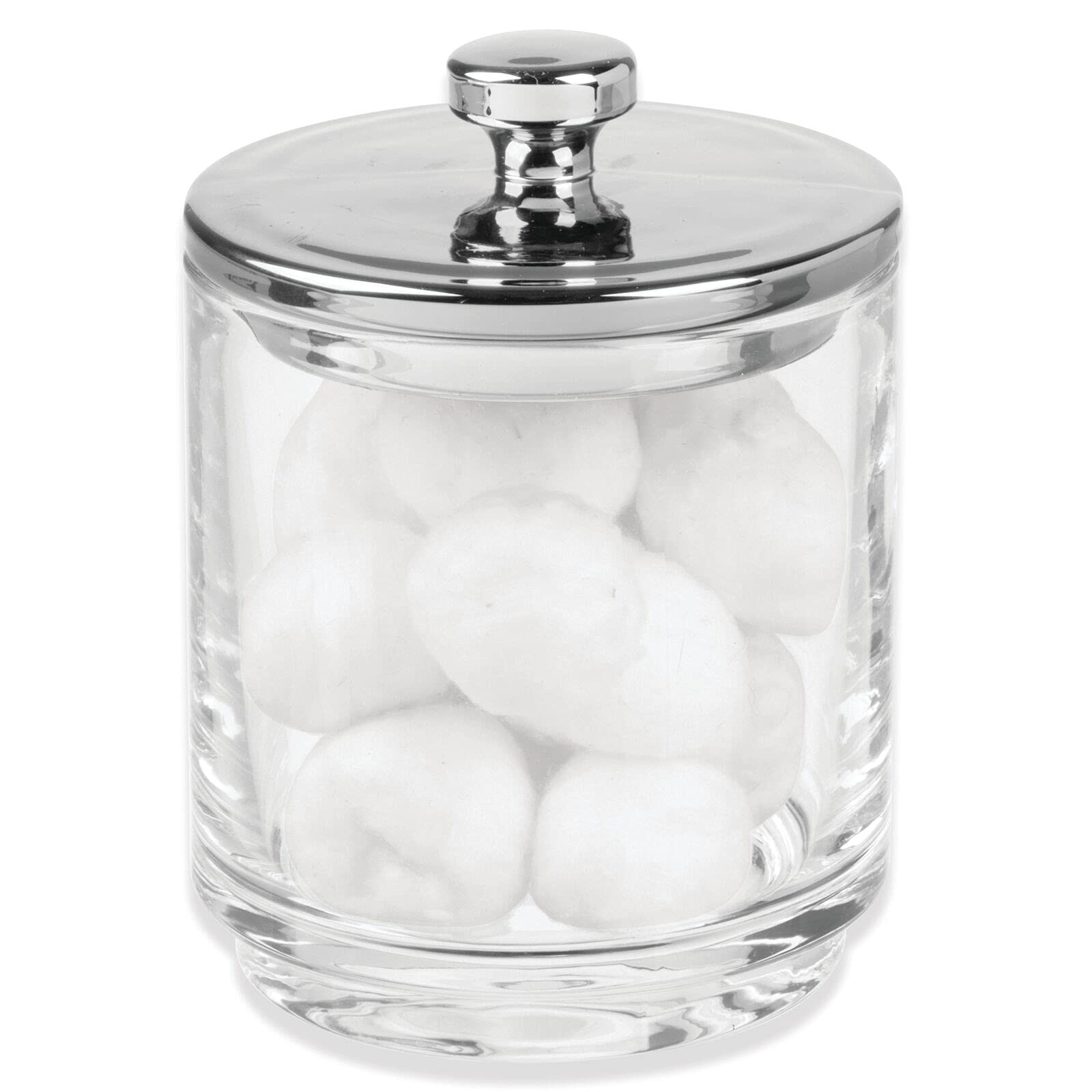 mDesign Storage Canister for Cosmetic Storage at the Bathroom Vanity or Countertop – Clear/Chrome