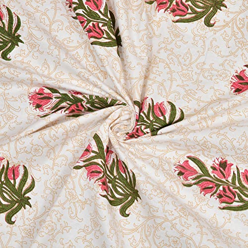Image of BLOCKS OF INDIA Hand Block Printed Cotton Daylight Semi Sheer Curtains with Eyelets(Set of 2 Curtains) (Flower 3, 7 Feet /Door), Pink