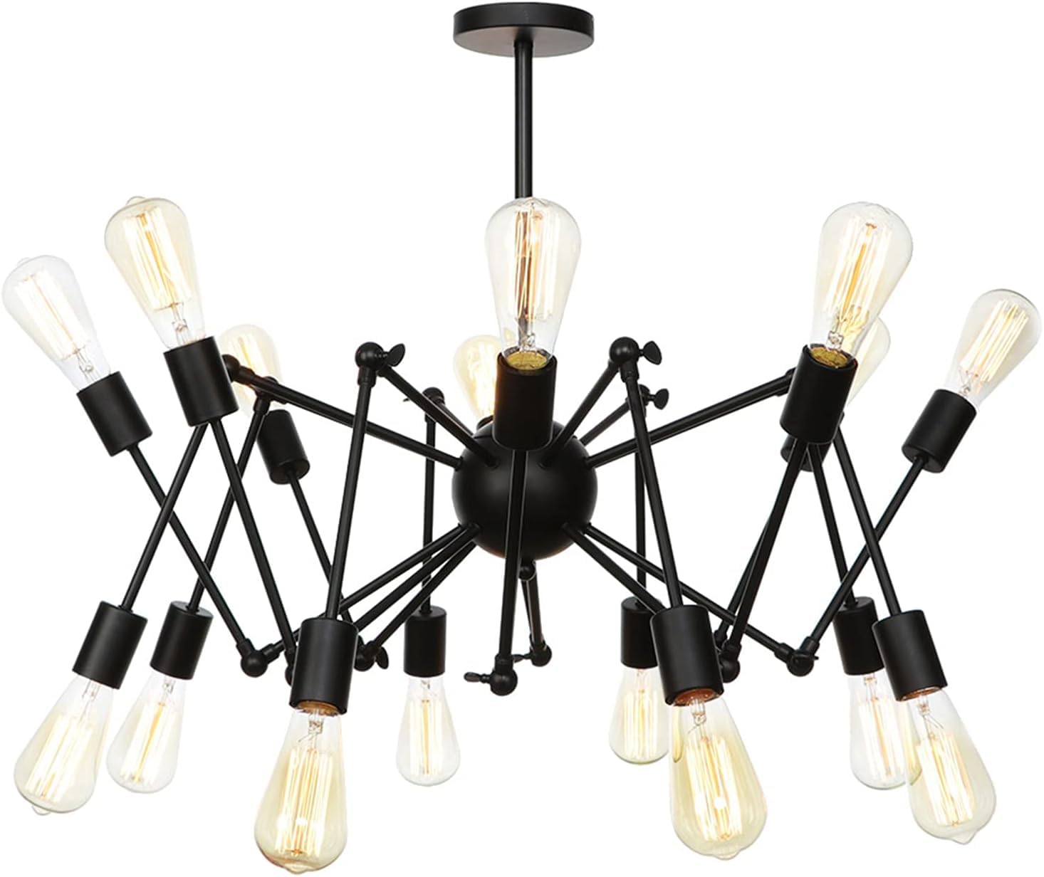 KXEcoLife Black Chandelier Adjustable Swing Arm Hanging Ceiling Light Fixture Industrial Vintage Spider Pendant Lighting For Kitchen Dining Room Bulbs Included, 16
