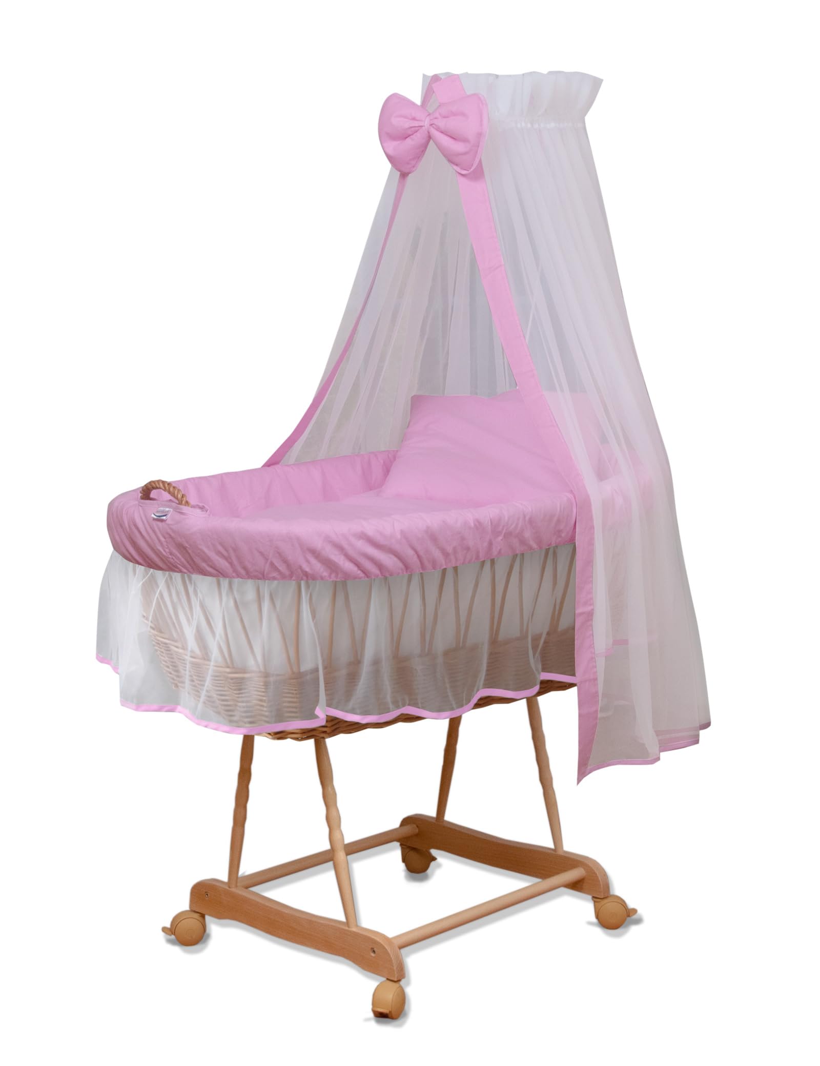 Waldin Stubenwagen-Set mit Ausstattung,XXL,Bollerwagen,komplett,9 Modelle wählbar,rosa/weiß