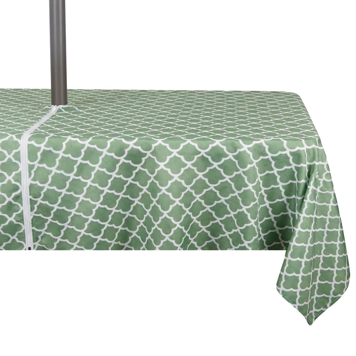 youngseahome Outdoor Tablecloth Water Resistant Polyester Fabric Summer Table Cover with Zipper Umbrella Hole for Picnic/Party/Dinner/Patio Garden (60×84Inch Rectangle,Green and White) — image 1