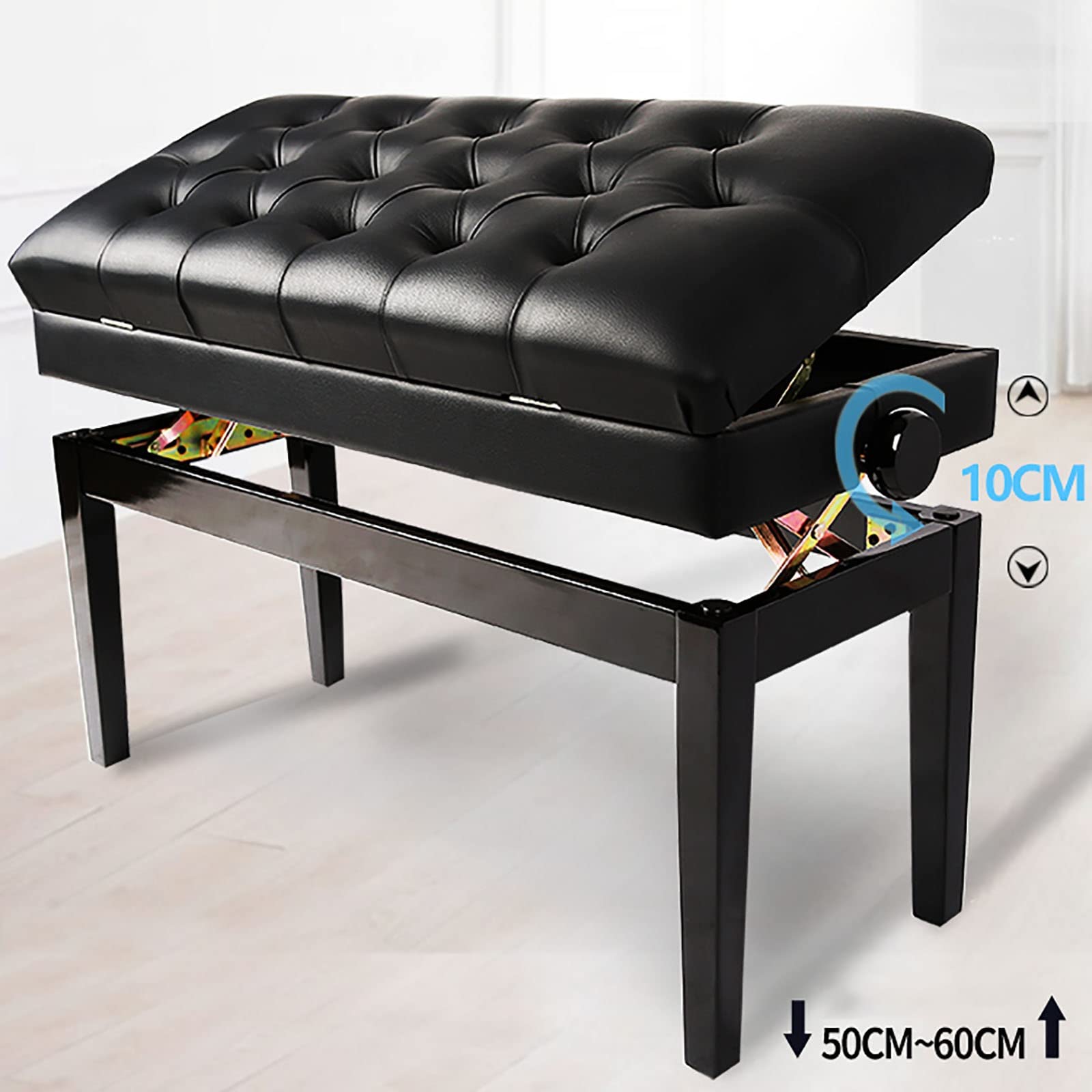 Sgabello per Pianoforte, Tavolo da toeletta, Sgabello Regolabile per Pianoforte Duet con Contenitore per Musica in Legno massello