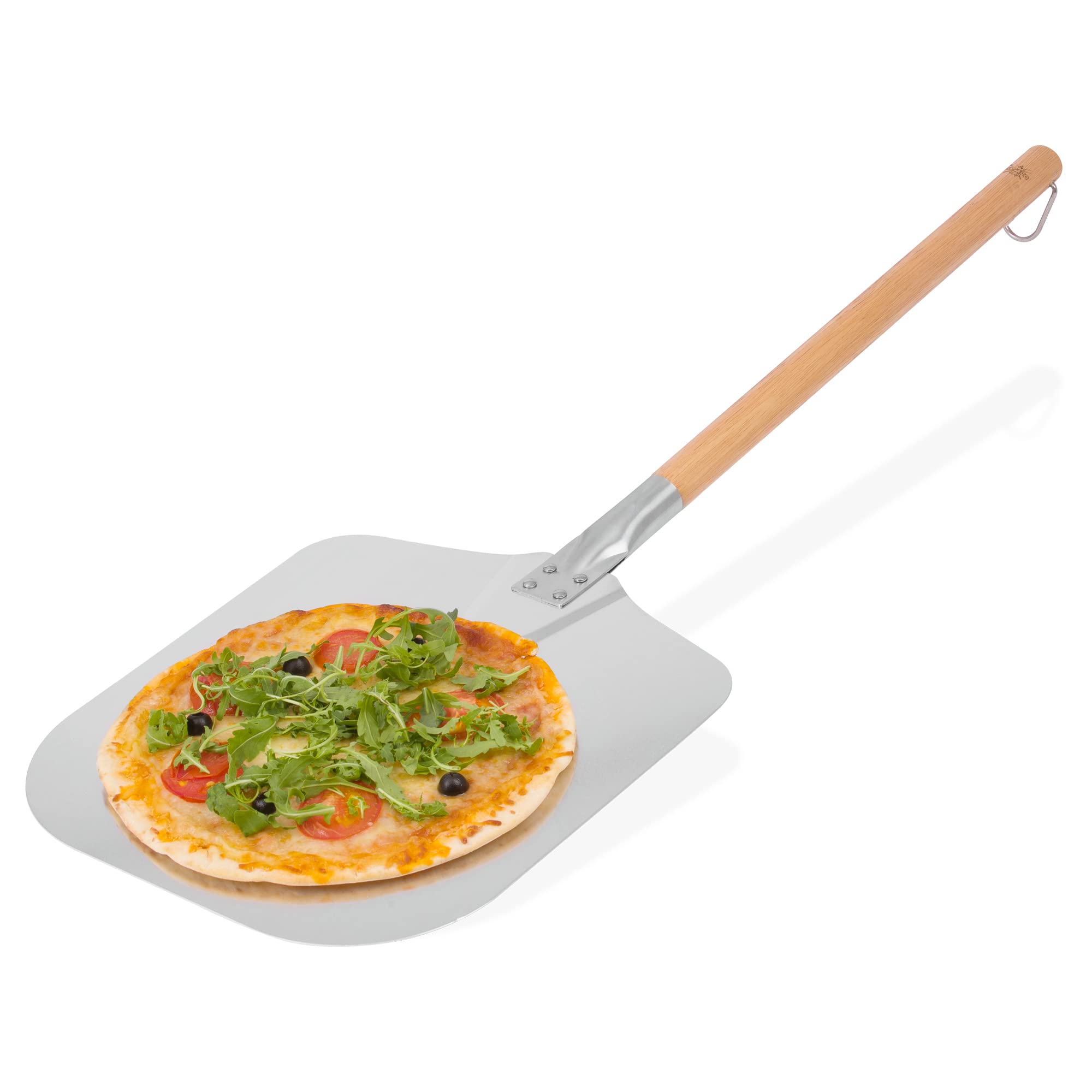 Dan&Co Pizza Peel 12 pulgadas, paleta de metal de longitud ajustable | Seleccione 89 cm de Largo o 45 cm de mango de madera desmontable, aluminio antiadherente, pala de pizza de fácil almacenamiento | Pala de aluminio, 45 cm o 89 cm de largo con asas desm