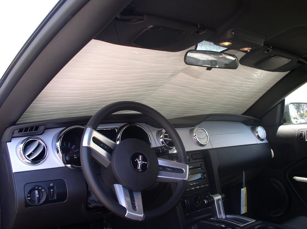 HeatShield, The Original Windshield Sun Shade, Custom-Fit for Ford Mustang Convertible 2005, 2006, 2007, 2008, 2009 Silver Series
