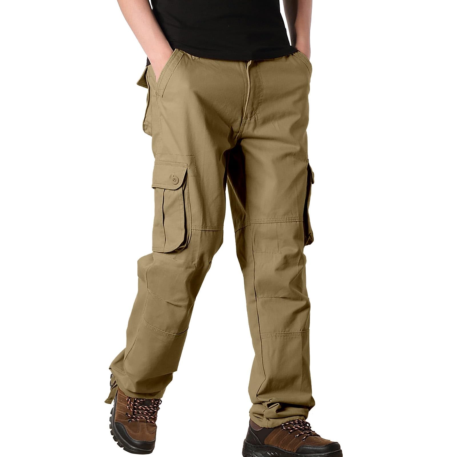 Herren Cargohose Slim Fit Herren-Arbeitshose, Wander-Cargohose, Taschen, Outdoor, Ripstop, mehrere Taschen, atmungsaktive Baumwollhose Langlaufski Set Herren
