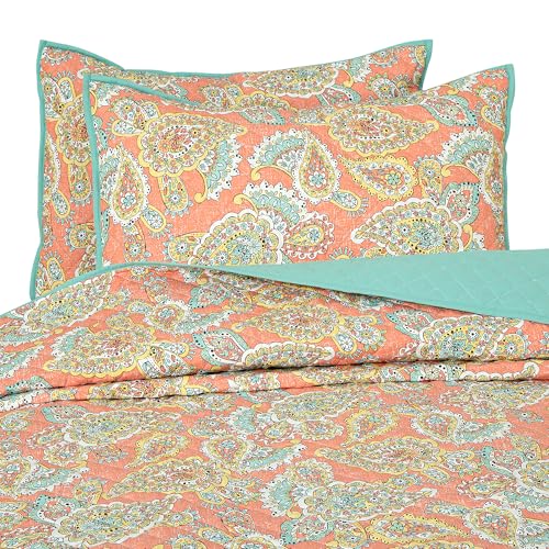 Image of ROYALE LINENS Twin Size 2 pc Quilt Set - Soft Lightweight 100% Microfiber Quilted Set - Printed Bedspread - Quilted Blanket Thin Comforter - Bedding Coverlets for All Seasons (Multi, 1 Quilt- 1 Sham)