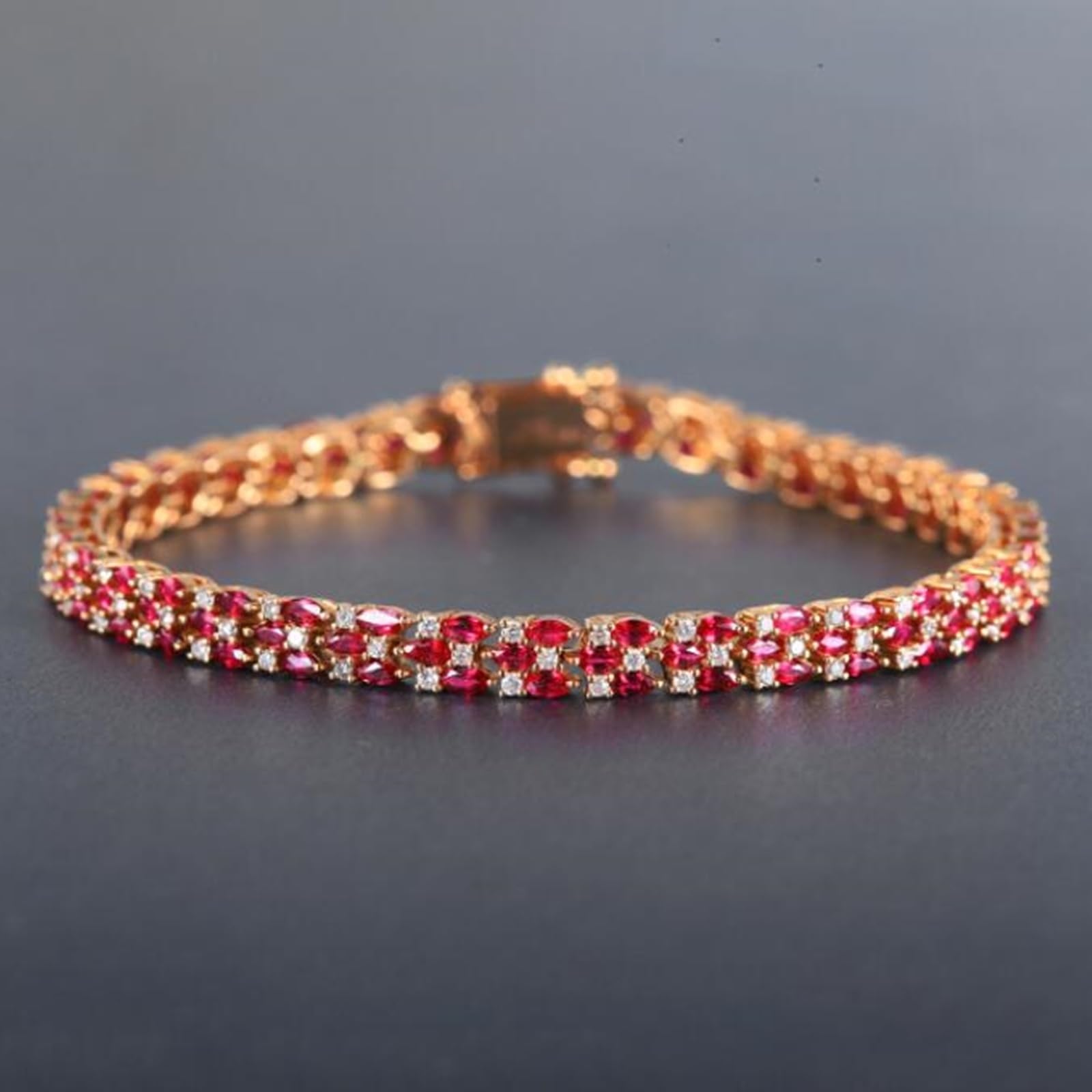 Bransoletki z różowego złota 750/585/375, rubinowa bransoletka 5,85ct 16-20 cm diamentowa, bransoletki dla kobiet ślub