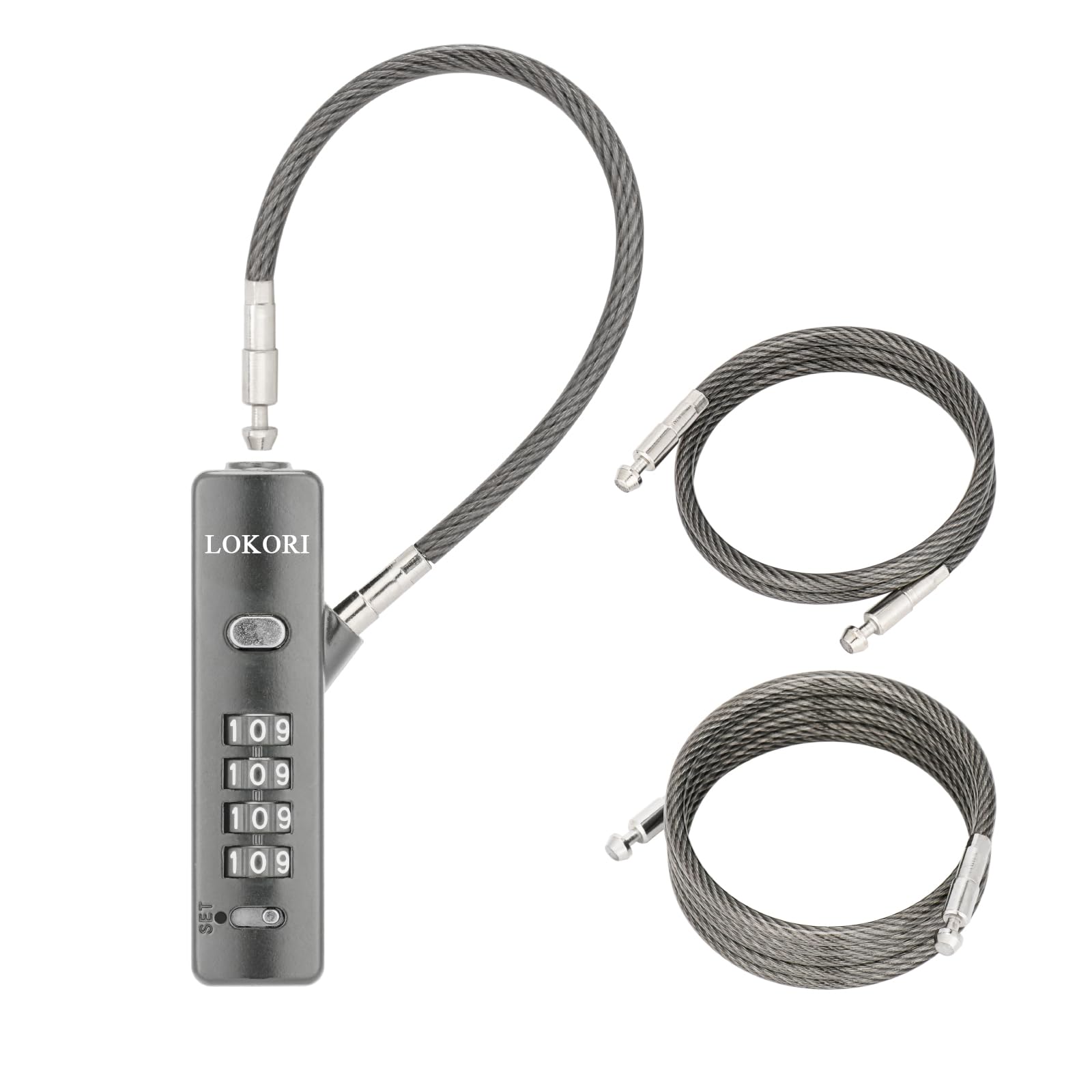 Chain Lock, 1/5 Inch Diameter Thin Cable Combination Lock, with 3 Interchangeable Multi-Length Braid Steel Ropes, Wide Use for Small Bikes, Fence, Travel Luggage