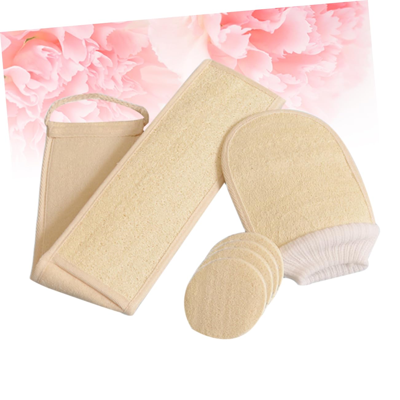 6piezas Esponjas De Luffa Natural Para Baño Exfoliantes y Suaves Incluye Guante Banda Para Espalda y Rodajas De Luffa Para Cuidado Piel y Spa