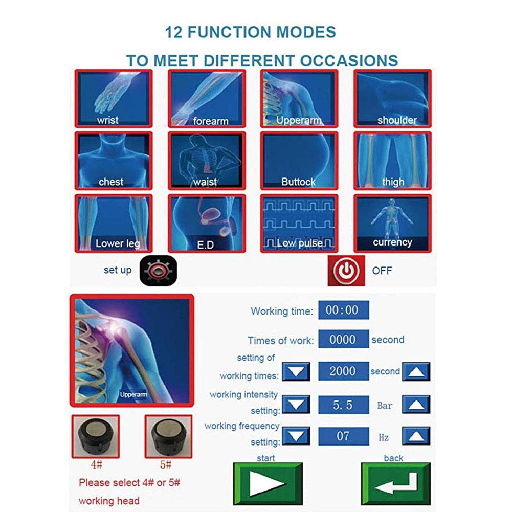 Macchina per Terapia Ad Onde D'urto ED Fisioterapia pneumatica ad Onde d'urto Massaggiatore Muscolare Profondo 12 modalità Touch Screen