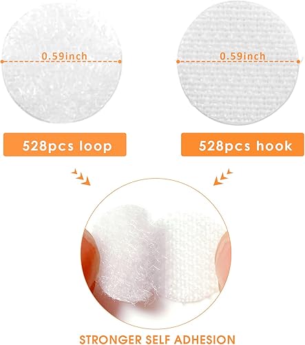 Miniatura 10 de Puntos autoadhesivos, 1056 unidades (528 pares) de 0.59 pulgadas de diámetro, puntos adhesivos blancos de 0.59 pulgadas de diámetro, puntos de