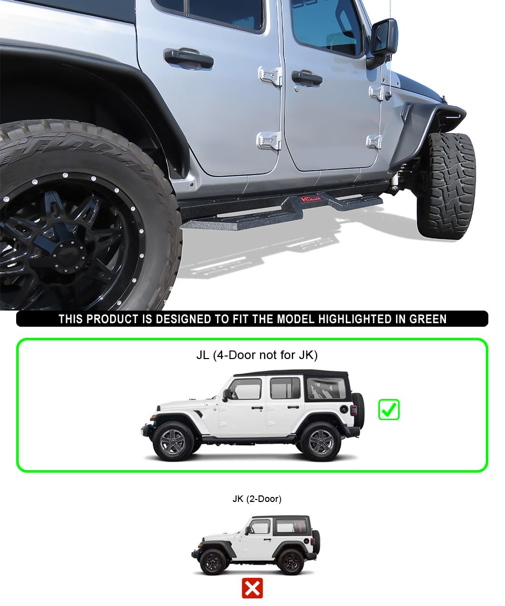 HD Ridez Steel Construction Drop Down Style Running Boards Compatible with Jeep Wrangler JL 2018-2024 4-Door (Include 21-24 4xe) (Factory sidesteps or Rock Rails Have to be Removed)