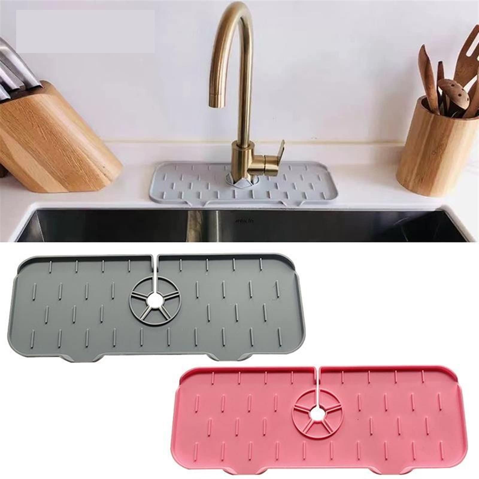Silikon-Spülbecken-Abtropfmatte, wiederverwendbarer Spritzschutz für Wasserhahn und Arbeitsplatte, Größe 37 x 14 x 0,8 cm, verstellbar