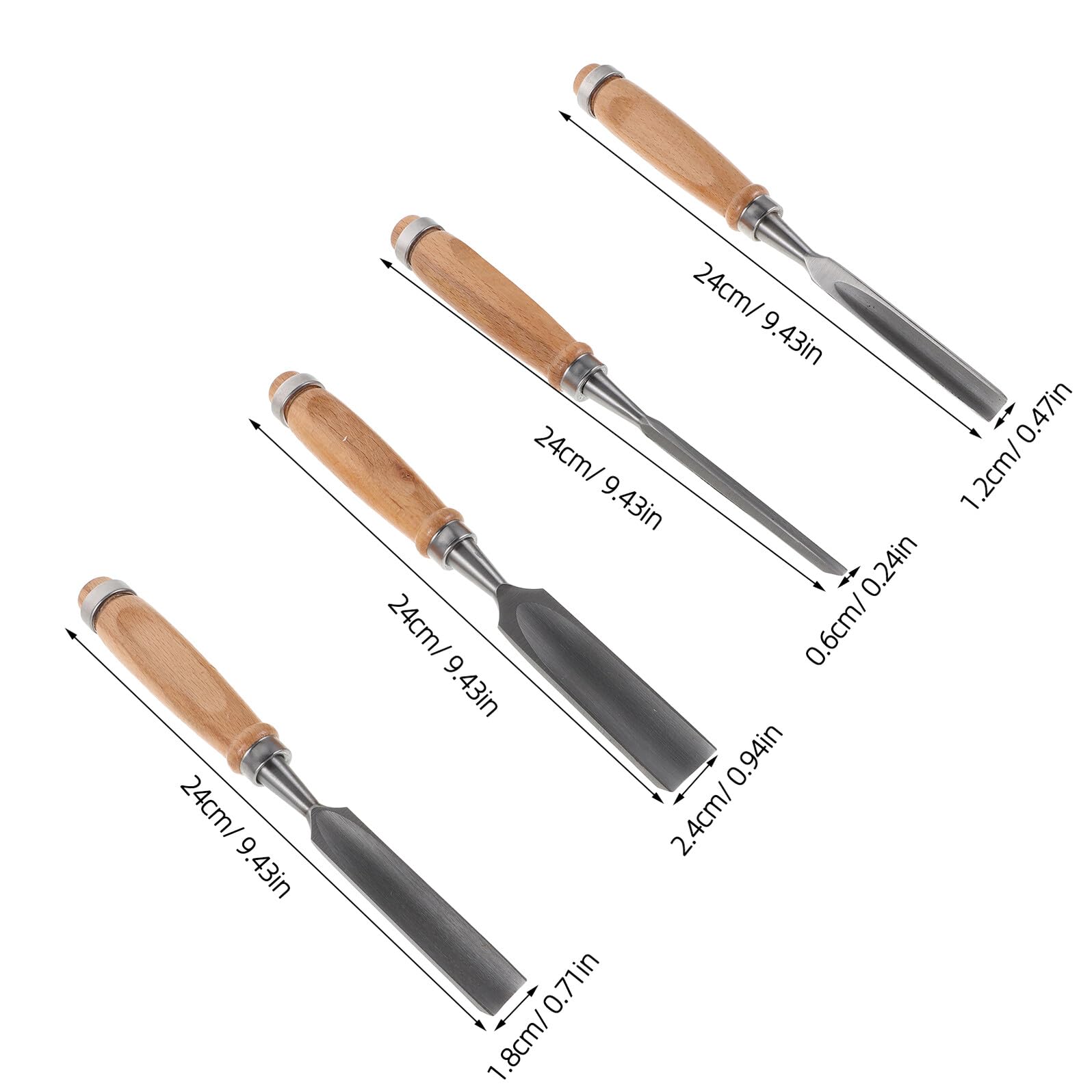 Set da 4 Scalpelli per Legno Lame Semi-rotonde in Acciaio Resistenti 6/12/18/24 Mm Manico Ergonomico in Legno Kit Multifunzione per Intaglio Fai da Te e Professionale