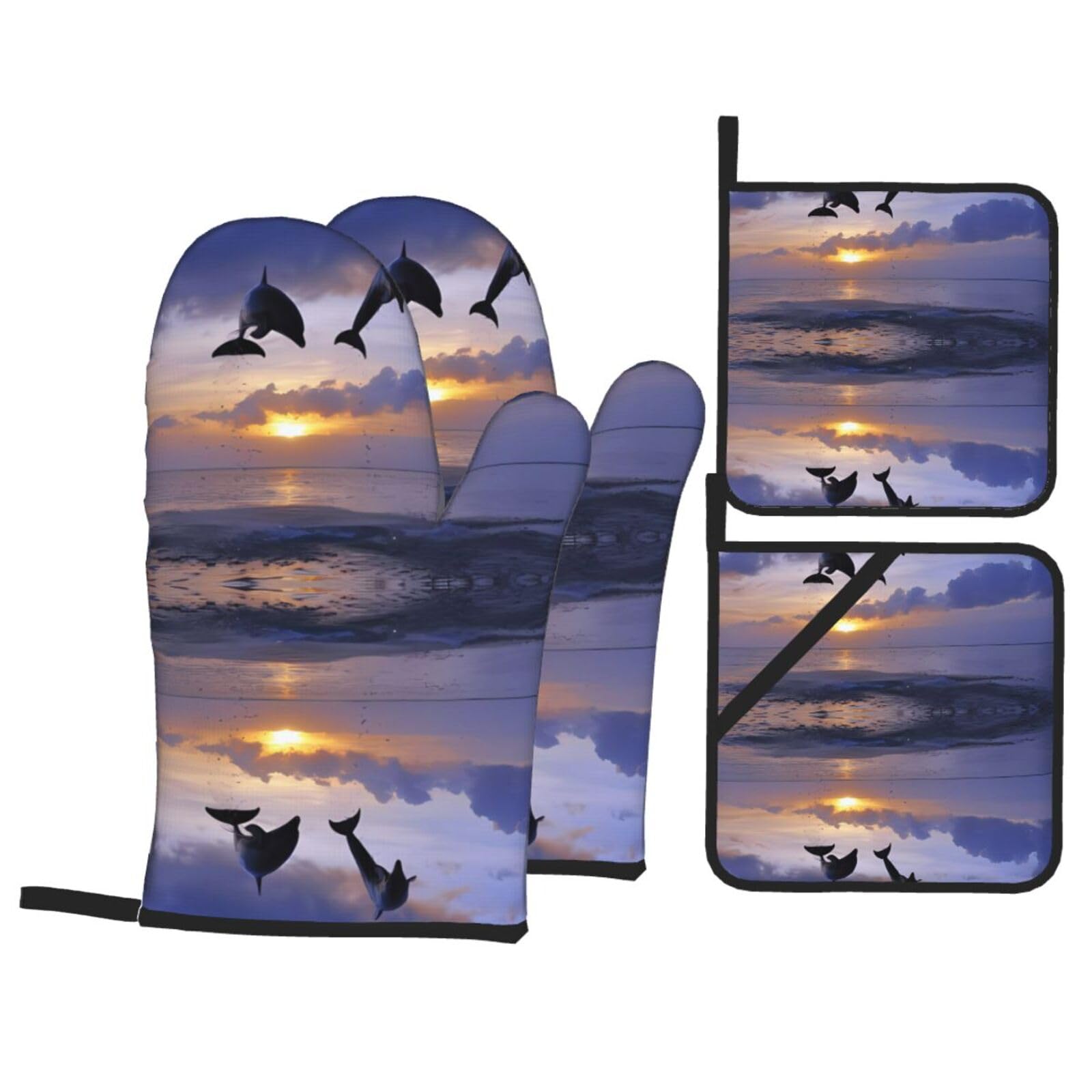 WHJSSF Elegant dolphin Prints 4-Piece Waterproof Oven Throws & Heat Resistant Pot Covers – Durable Kitchen Layers for Grilling & Baking