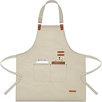 APRONPANDA Chef Apron for Men Women: Adjustable Strap, 3 Pockets, Water Repellent for Cooking Baking BBQ Gardening