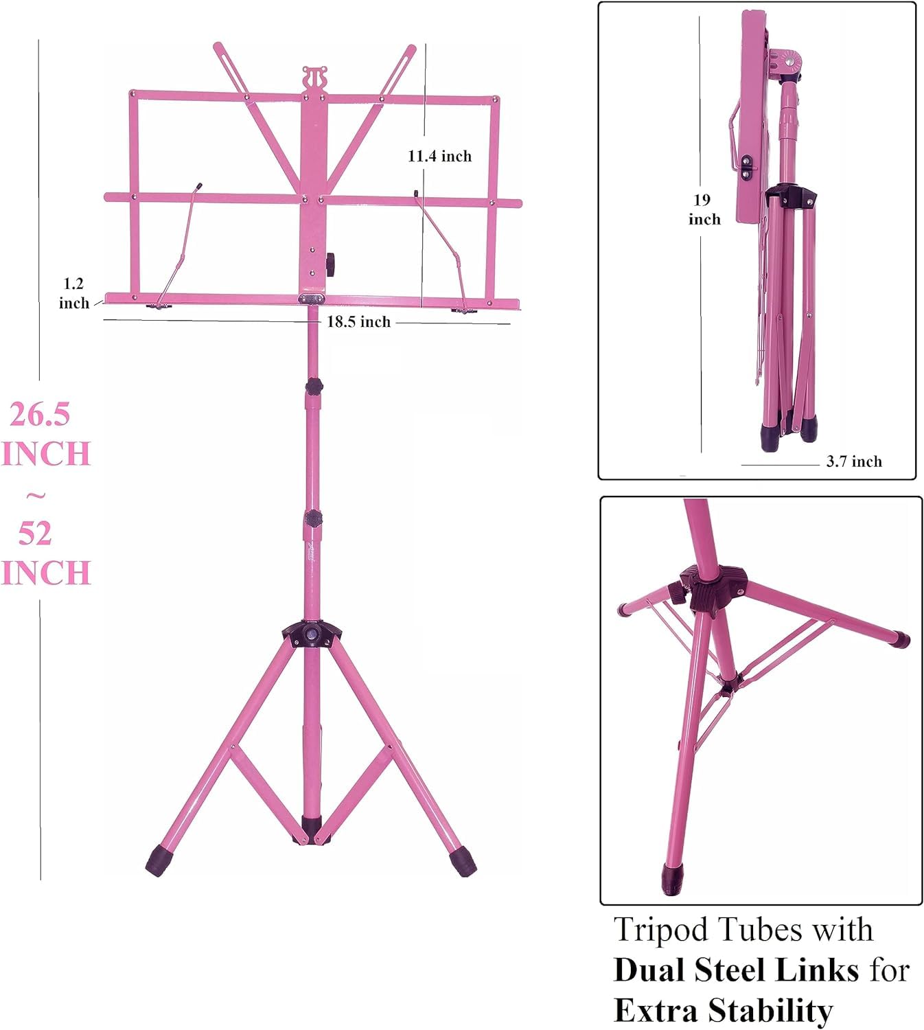 AUDIO 2000'S S4442PK2 Notenständer, tragbar, zusammenklappbar, Stahl, jeweils mit Tragetasche, Rosa, 2 Stück