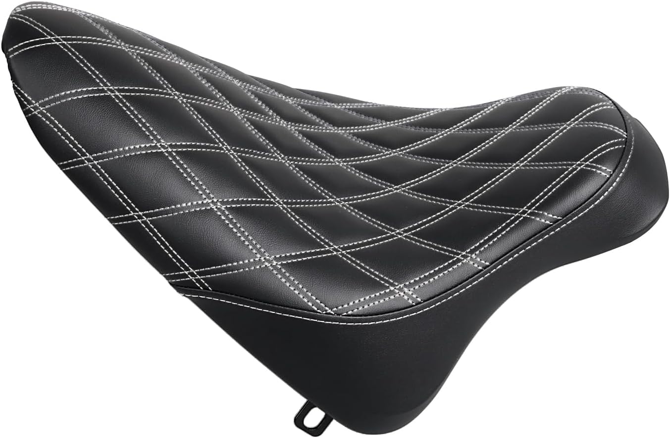 Black Front Driver Solo Seat Cushion Pillion For Harley 2000-2007 Softail Deluxe FLSTN FXST Fat Boy FLSTF Softail Springer Heritage Springer Heritage Softail, White Stitching