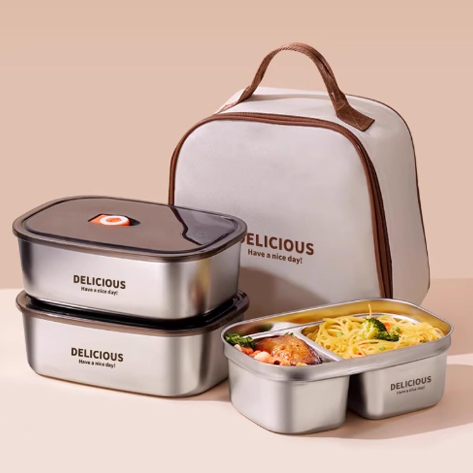 Fiambreras Comida Trabaj, Lunch Box, Fiambrera Escolar, Fiambrera Aislada De Acero Inoxidable, Diseño De Tres Compartimentos De Doble Capa, Fácil De Transportar, 2900 Ml