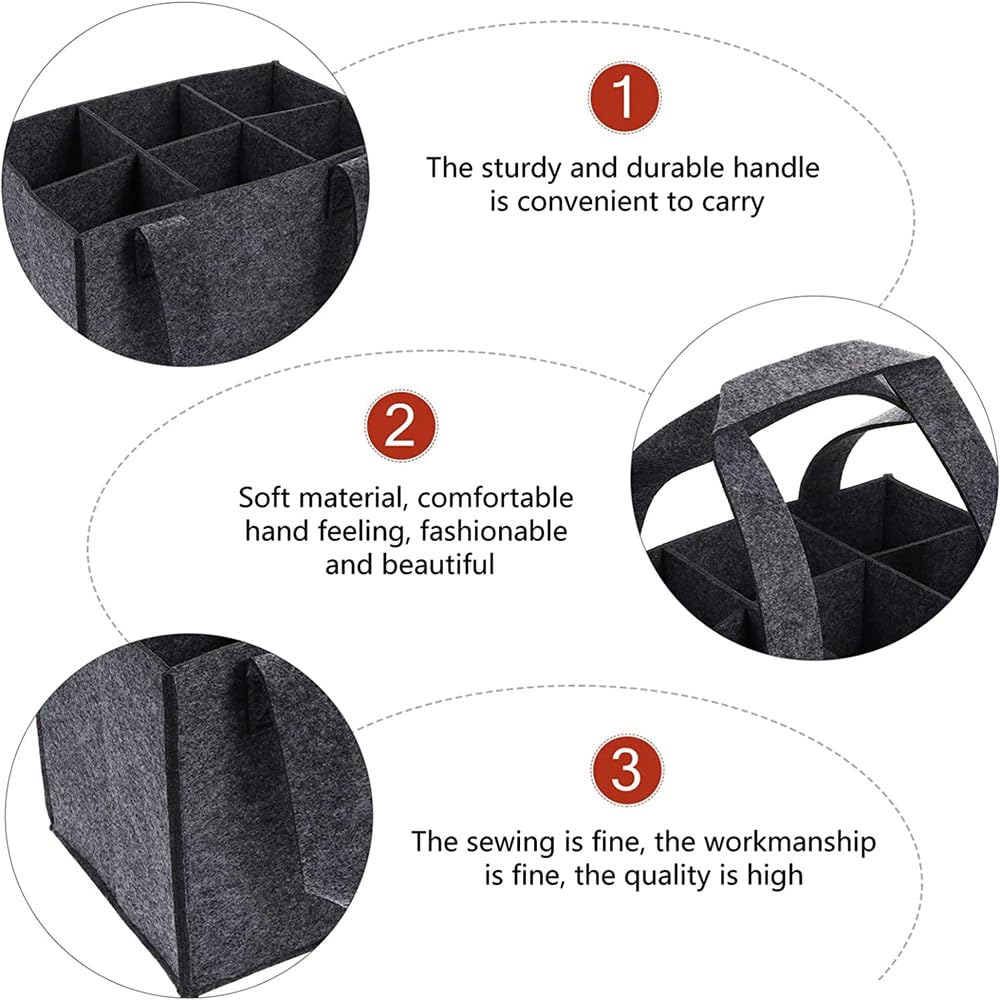 Anicy Bottle Carrier 6 Bottles, Bottle Bag Felt, Bottle Basket, gray, standard size, Handbag holder, 1 Stück (Einheitsgröße) - Image 3