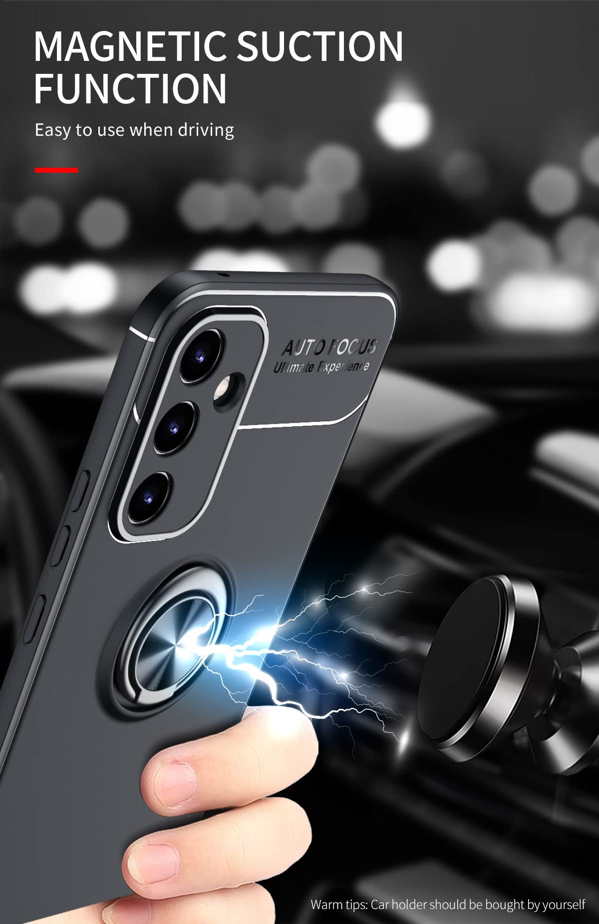 SORAKA Case for Samsung Galaxy A54 5G with 360 Degree Rotation Ring Holder Soft TPU Slim Fit Case Samsung Galaxy A54 5G Case with Metal Plate for Magnetic Car Phone Holder Black