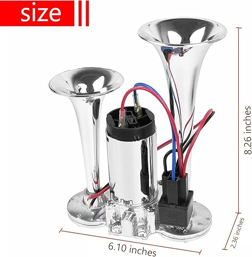 Miniatura 4 de Bocina de tren de 600 DB para camión, bocinas de tren para camionetas, kit de bocina de aire de trompetas dobles de 12 V, altavoz de barco, coche,