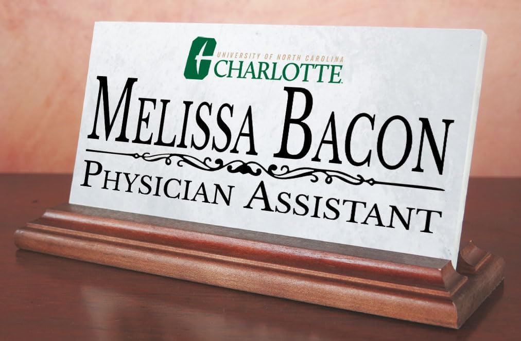 UNC Charlotte Nameplate – Personalized Marble Desk Name Plate with Hardwood Base – Custom Graduation Gift for UNCC 49ers Alumni, Students, or Professionals – Officially Licensed