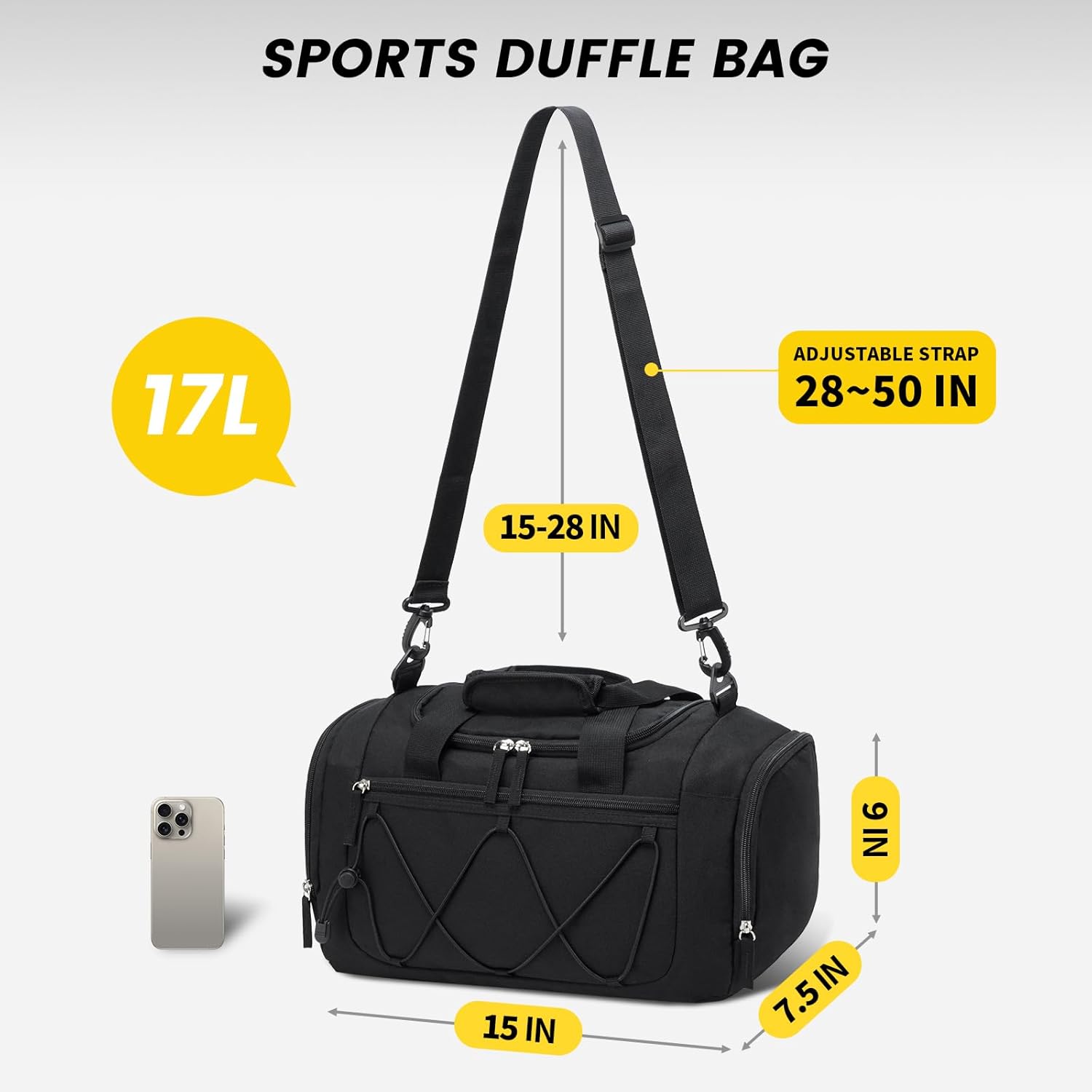 Vorspack Gym Bag for Women - 15 Inches Small Duffle Bag for Travel Lightweight Duffel Bag Personal Item Travel Bag Weekender Bag for Travel Sports Gym - Black - Image 2