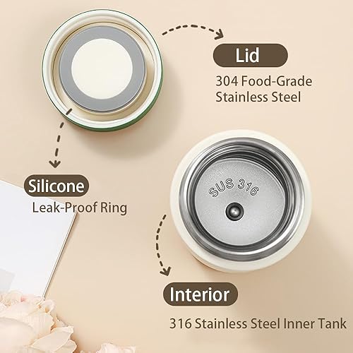 Miniatura 3 de Botella de agua pequeña con aislamiento al vacío de 11 onzas, mini taza de viaje de acero inoxidable, a prueba de fugas, acero inoxidable 316,