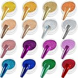 Allstarry Chrome Nail Powder 16 Colors Metallic Mirror Effect Powder Manicure White Chrome Pigment Powder Magic Glitter Dust Kit for Gel Polish Nail Art Decoration with 16 Sponge Sticks